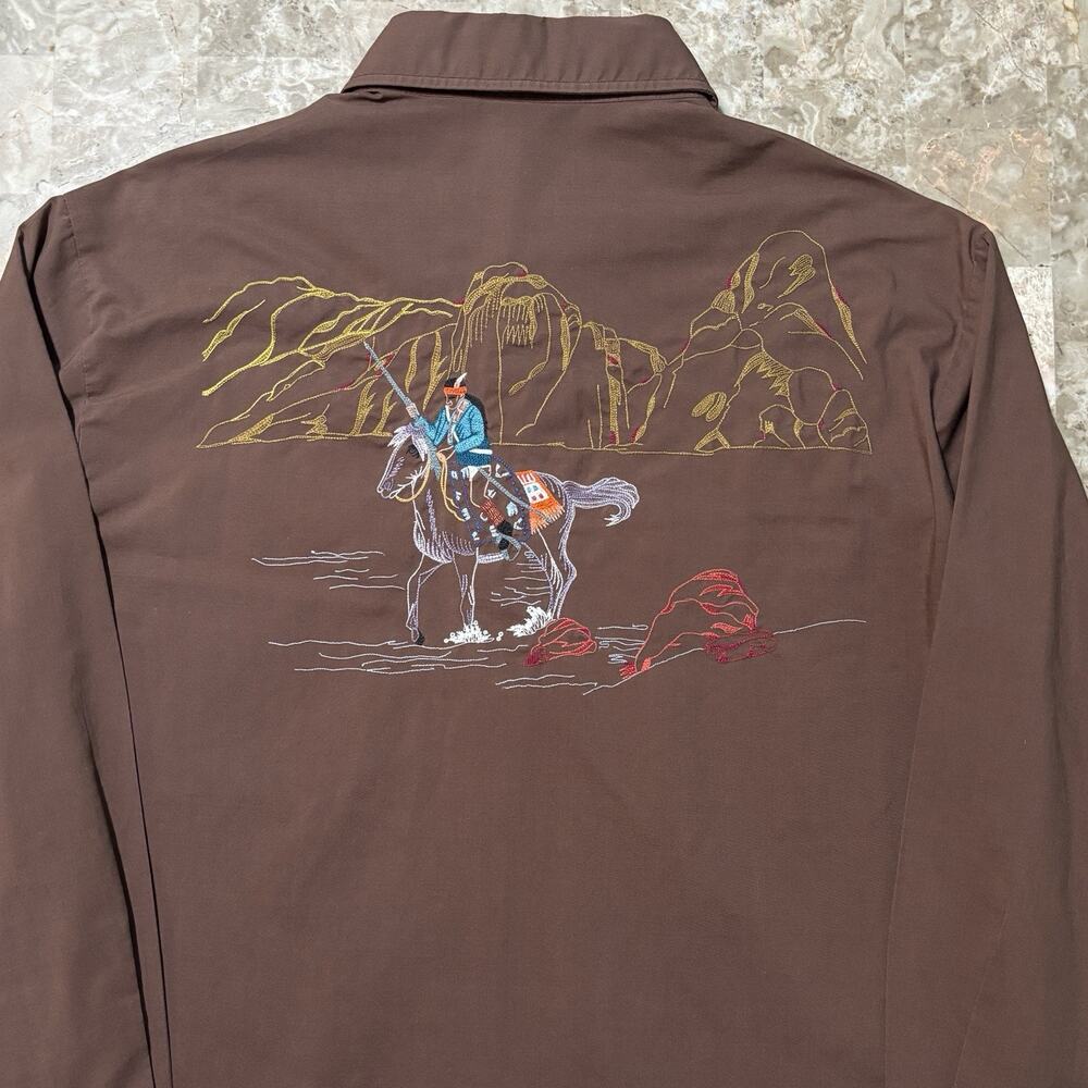 Rocking K Ranchwear Shirt Mens Large Brown Gaucho Smiley Indian Navajo Snap